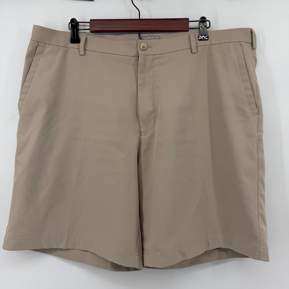 Peter Millar Wicking Golf Shorts Mens 40 Tan Performance Flat Front Khaki